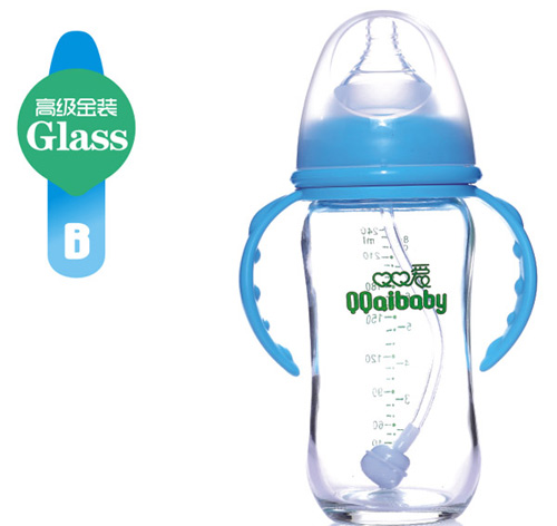 Q0愛(ài)寬口徑雙柄自動(dòng)鋼化玻璃奶瓶240ML