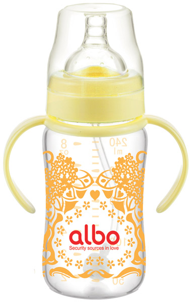 愛(ài)樂(lè)寶240ml自動(dòng)晶鉆玻璃奶瓶黃