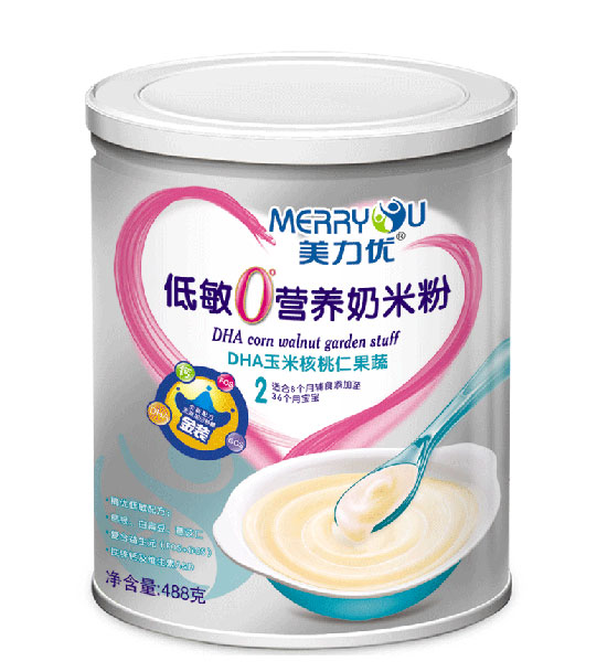 美力優(yōu)DHA玉米核桃仁果蔬聽裝低敏0°營(yíng)養(yǎng)奶米粉2段