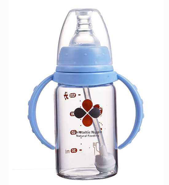 Happy100標準口徑玻璃奶瓶藍色
