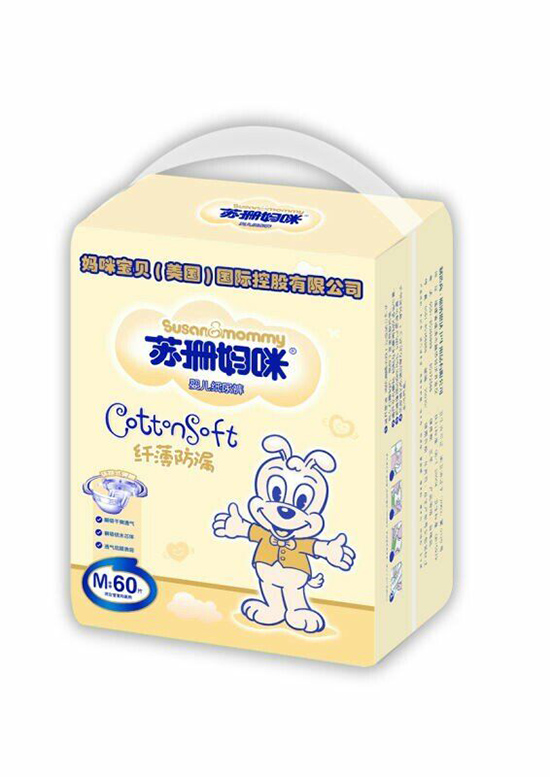 蘇珊媽咪纖薄防漏嬰兒紙尿褲M(mǎn)60片(黃色裝)