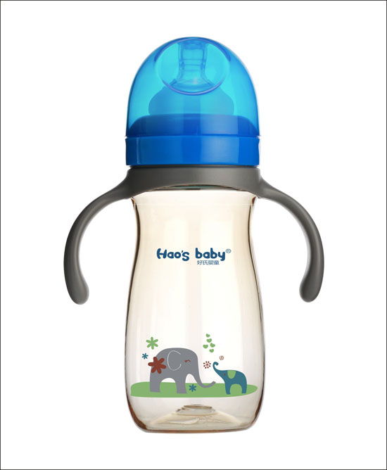 好氏嬰童小象印花藍色雙柄奶瓶(中)