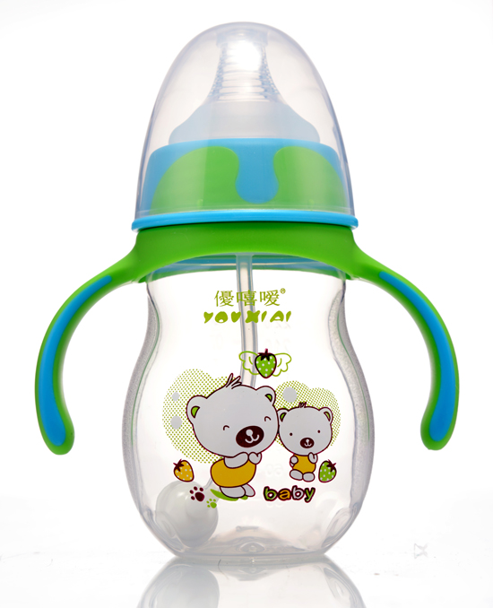 優(yōu)嘻噯炫彩PP寬口自動奶瓶220ML藍綠色
