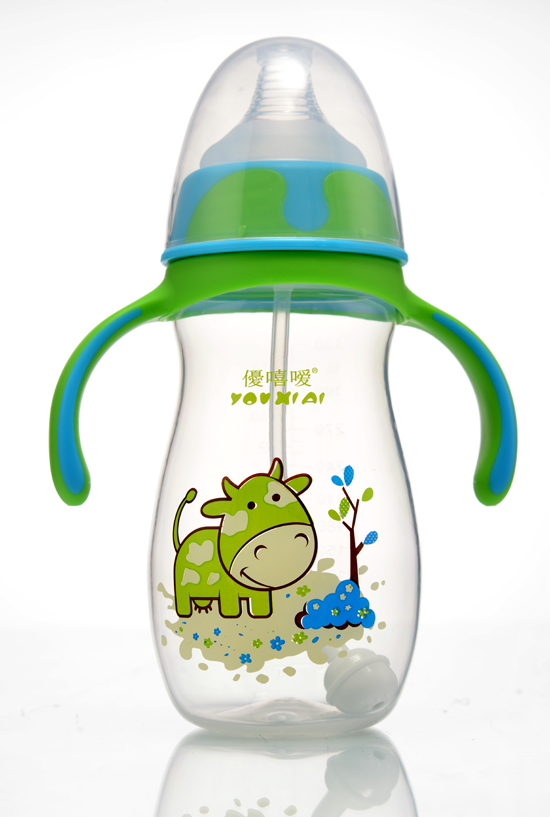 優(yōu)嘻噯炫彩PP寬口自動奶瓶330ml藍(lán)綠色