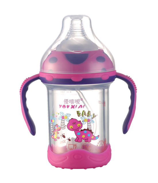 優(yōu)嘻噯炫彩防爆寬口玻璃奶瓶150ML紅色