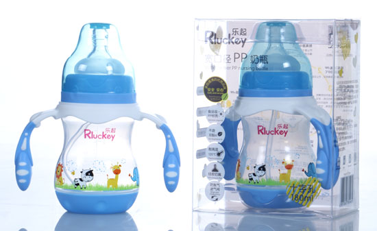 樂起180ml寬口徑PP奶瓶藍(lán)色