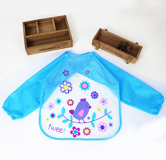 嬰兒EVA免洗吃飯衣圍兜圍嘴長袖藍(lán)
