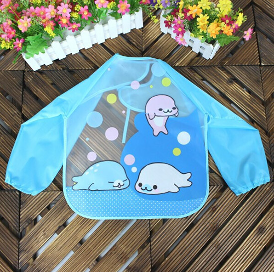 嬰兒EVA免洗吃飯衣圍兜圍嘴長袖藍海豚