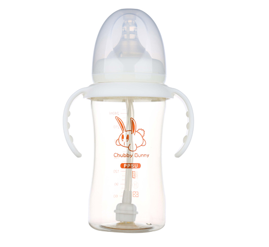 丘比兔PPSU寬口徑葫蘆型自動把手奶瓶240ML白色