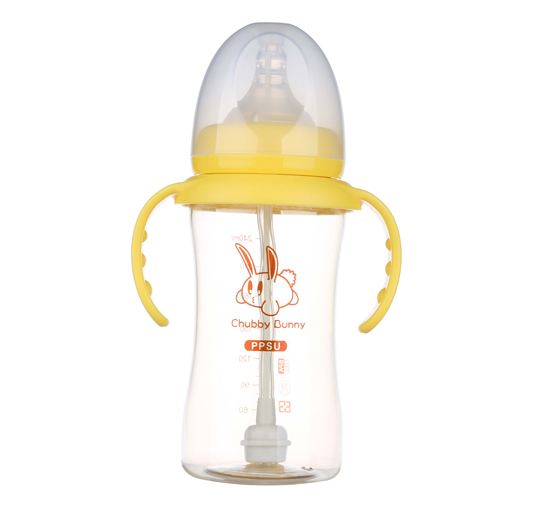 丘比兔PPSU寬口徑葫蘆型自動(dòng)把手奶瓶240ML黃色