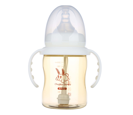 丘比兔PPSU寬口徑雙凹型自動把手奶瓶200ML白色