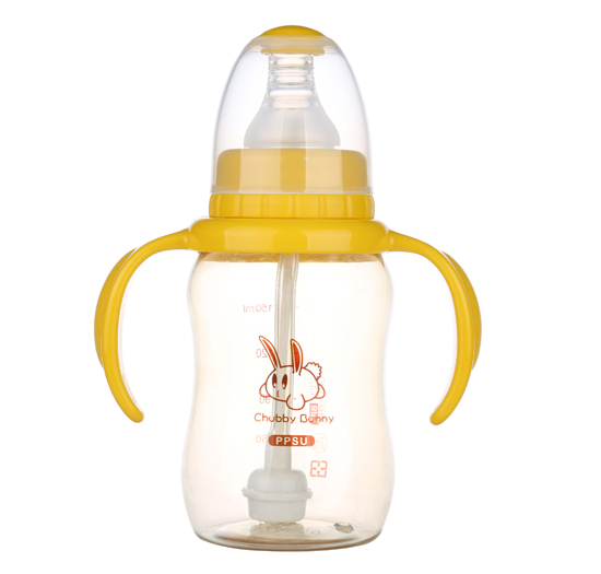 丘比兔PPSU標(biāo)準(zhǔn)口徑葫蘆型自動(dòng)把手奶瓶150ML黃色