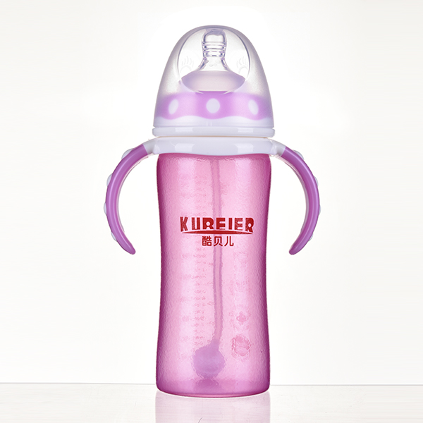 酷貝兒十安寬口徑弧線型高硼硅玻璃手柄自動感溫奶瓶(300ml)(硅膠感溫)