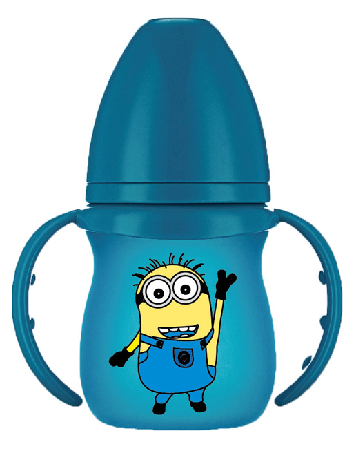 紐優(yōu)寬口包膠感溫玻璃奶瓶150m藍(lán)色