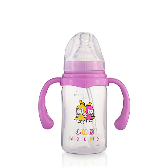 小孩國(guó)標(biāo)口奶瓶直身PP奶瓶120ML紫紅色