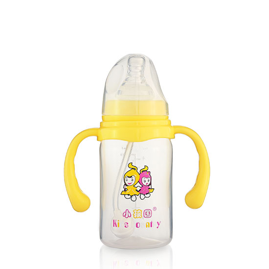 小孩國(guó)標(biāo)口奶瓶直身PP奶瓶120ML黃色