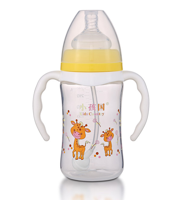 小孩國(guó)寬口直身自動(dòng)高透PP奶瓶240ML 黃色