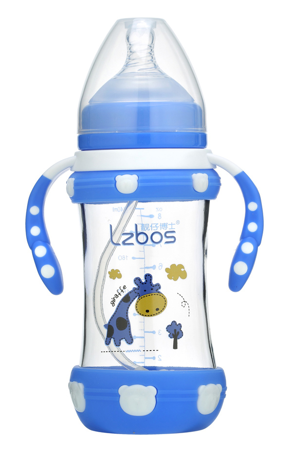 靚仔博士寬口抗摔玻璃奶瓶藍(lán)色