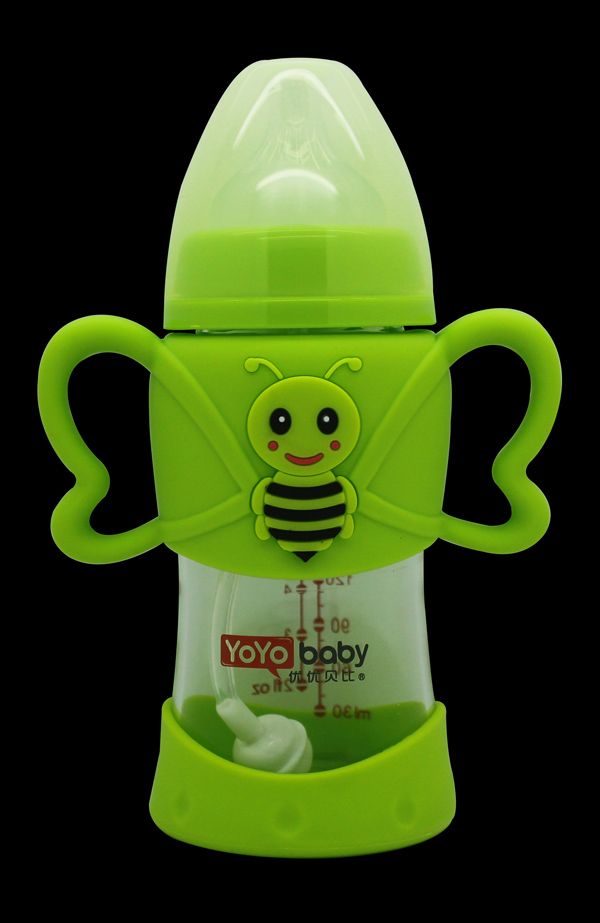 優(yōu)優(yōu)貝比 240ml寬口小蜜蜂硅膠套防摔玻璃奶瓶