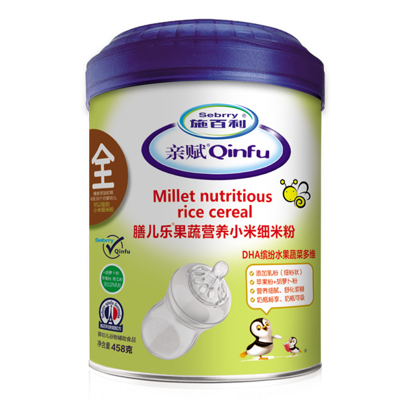 施百利親賦膳兒樂果蔬營(yíng)養(yǎng)小米細(xì)米粉-DHA繽紛水果蔬菜多維罐裝