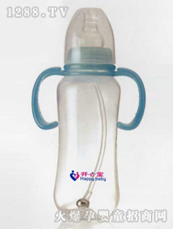 開(kāi)心寶墨綠色雙柄高腰奶瓶