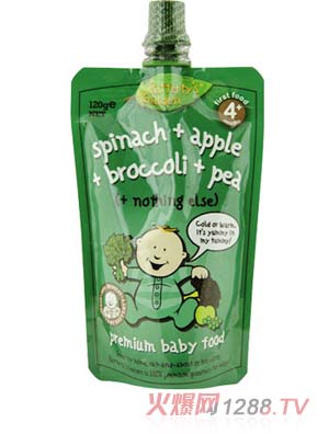 葉子嬰兒果泥(菠菜、蘋果、椰菜和豌豆)