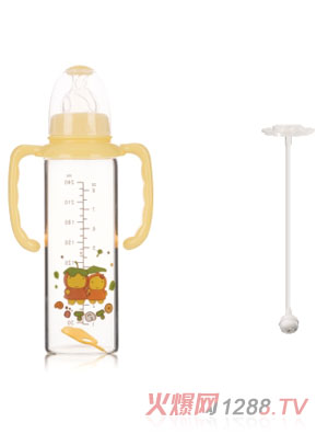 小土豆標準口徑晶鉆玻璃雙柄自動大奶瓶