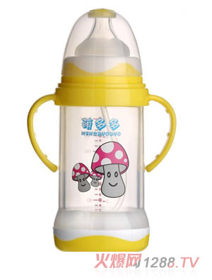 萌多多寬口直身晶鉆玻璃150ml全防護自動奶瓶（黃色）