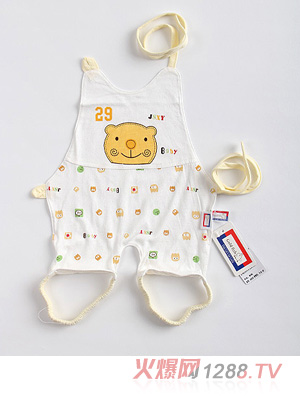 金色小魚(yú)米白雙面布小熊頭連腳肚兜