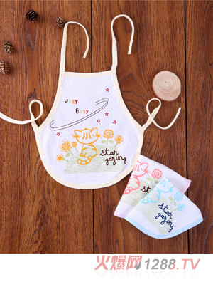 金色小魚(yú)米白雙面布小貓肚兜