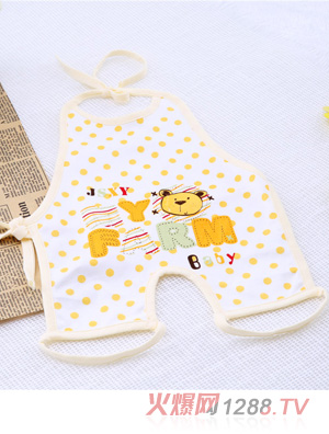 金色小魚(yú)米白雙面布快樂(lè)熊連腳肚兜