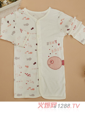 金色小魚竹纖維單面小魚護(hù)手睡袍