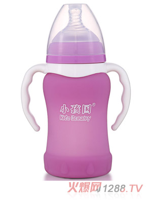 小孩國寬口感溫自動玻璃奶瓶220ML 紫色