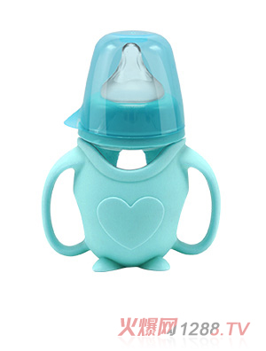 優(yōu)秀媽咪可愛企鵝寬口徑玻璃抗摔奶瓶150ml