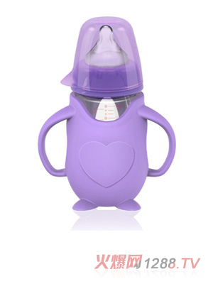 優(yōu)秀媽咪可愛企鵝寬口徑玻璃抗摔奶瓶240ml