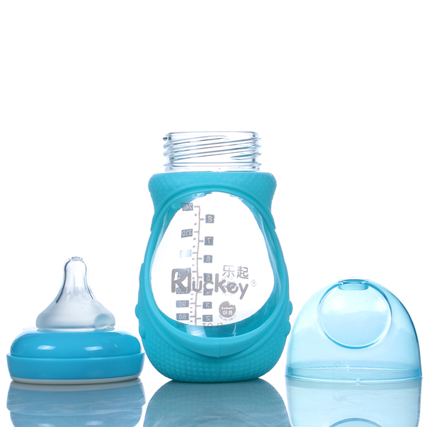 樂起防摔玻璃奶瓶240ml藍(lán)色