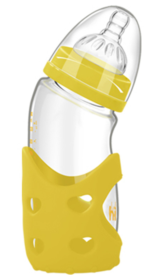 浩一貝貝新生兒彎頭寬口防脹氣奶瓶黃色240ml